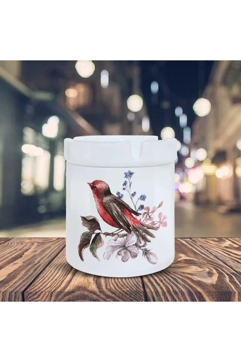 Daldaki Serçe Kuş Baskılı Seramik Küllük Kül Tablası-30258