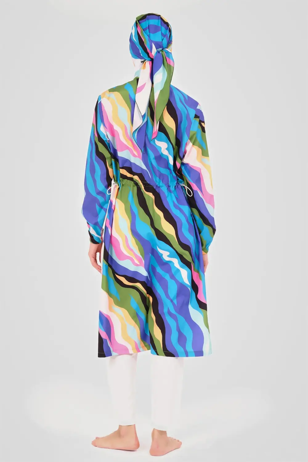 Dalga Desenli Uzun Tesettür Mayo