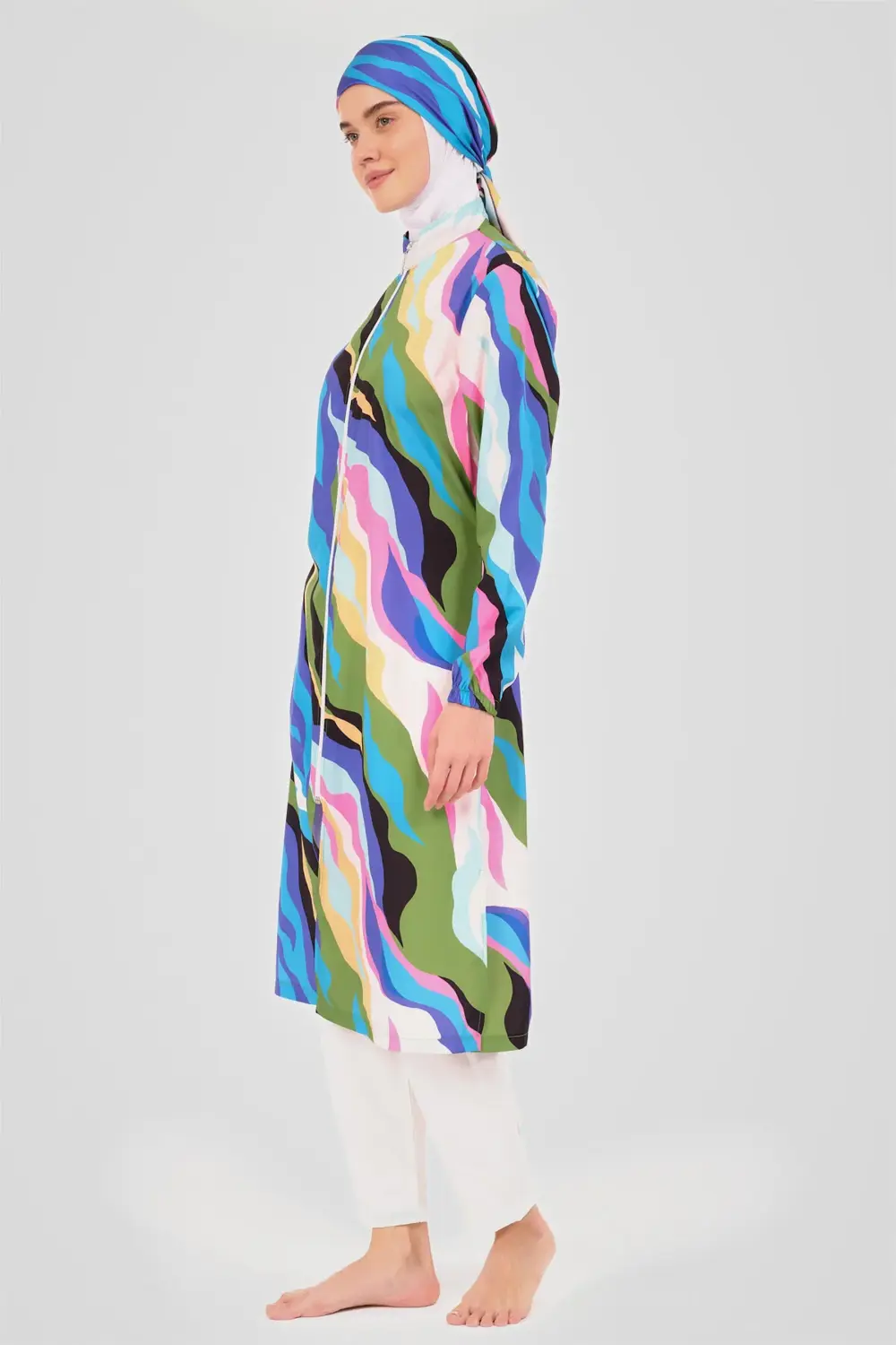 Dalga Desenli Uzun Tesettür Mayo