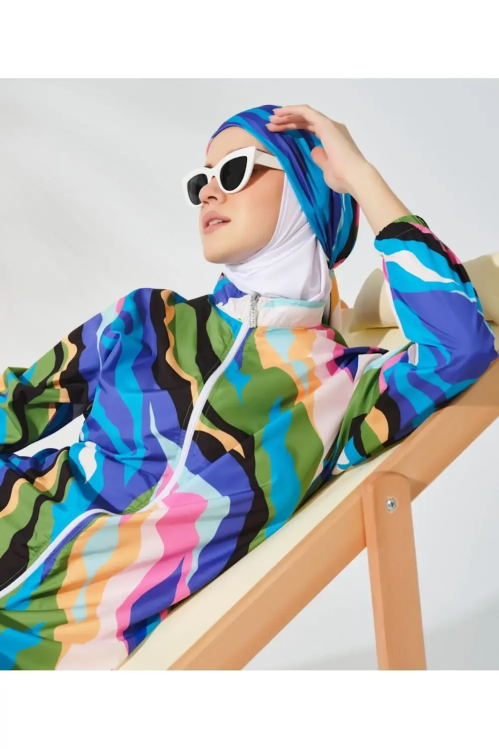 Dalga Desenli Uzun Tesettür Mayo