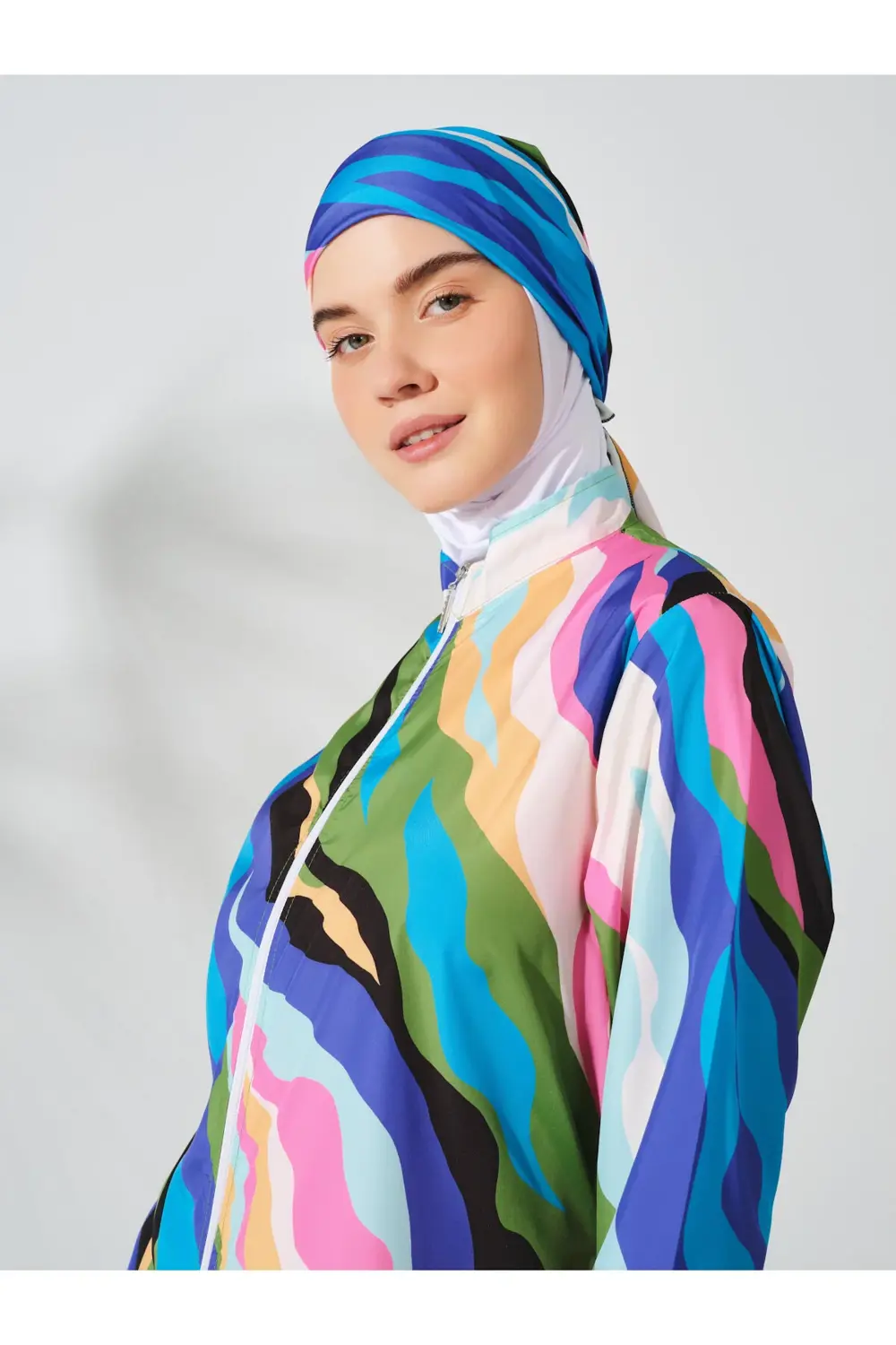 Dalga Desenli Uzun Tesettür Mayo