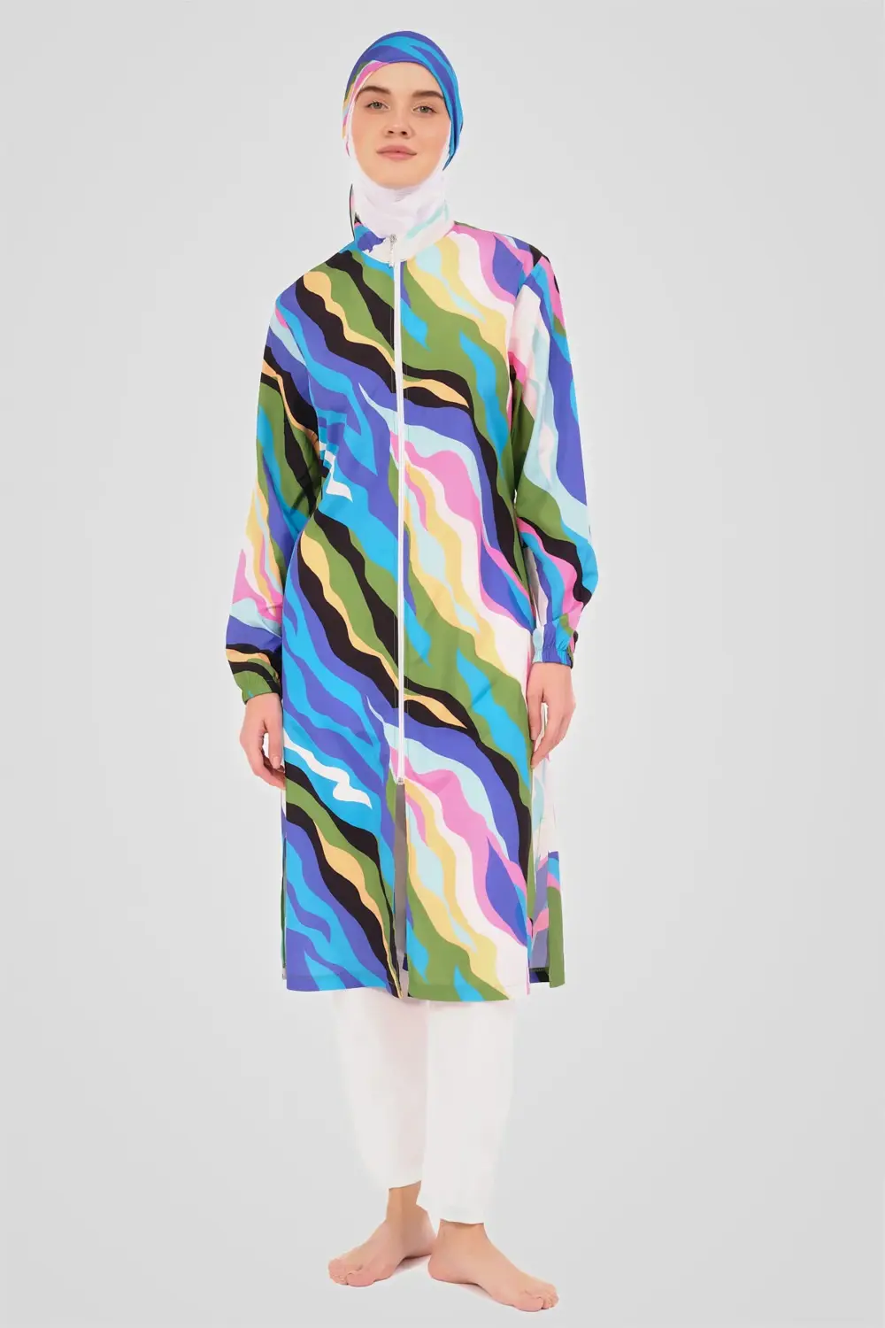 Dalga Desenli Uzun Tesettür Mayo