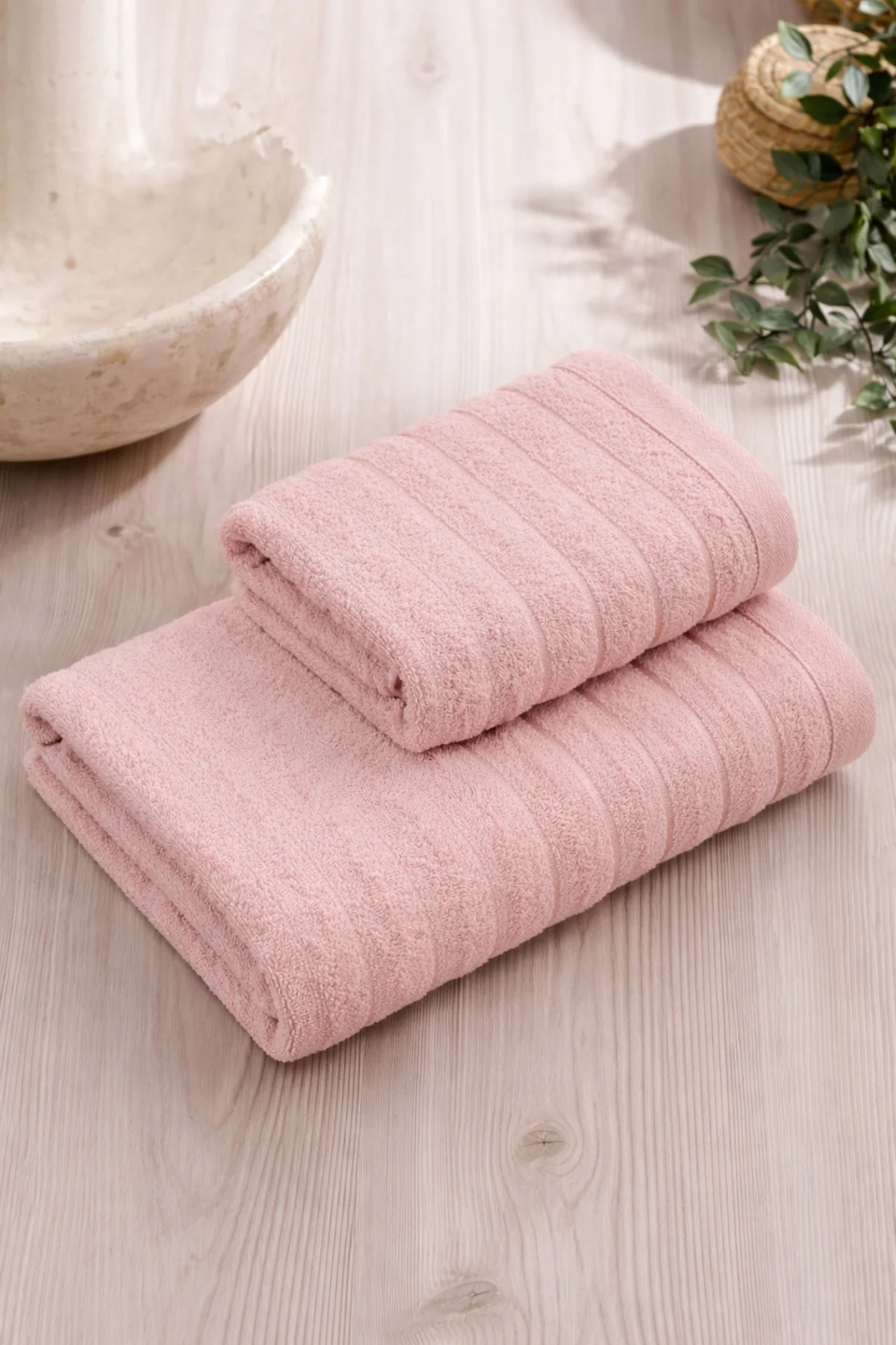Dalga Pembe Havlu Seti 2'li | %100 Pamuk | Yumuşak Dokulu, Yüksek