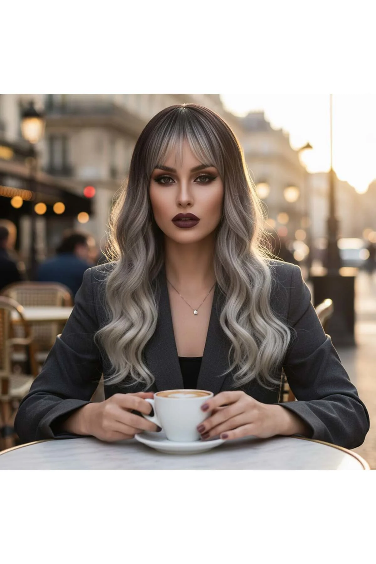 Dalgalı Kısa Perçemli Fiber Sen Peruk / Ombre ve Röfleli