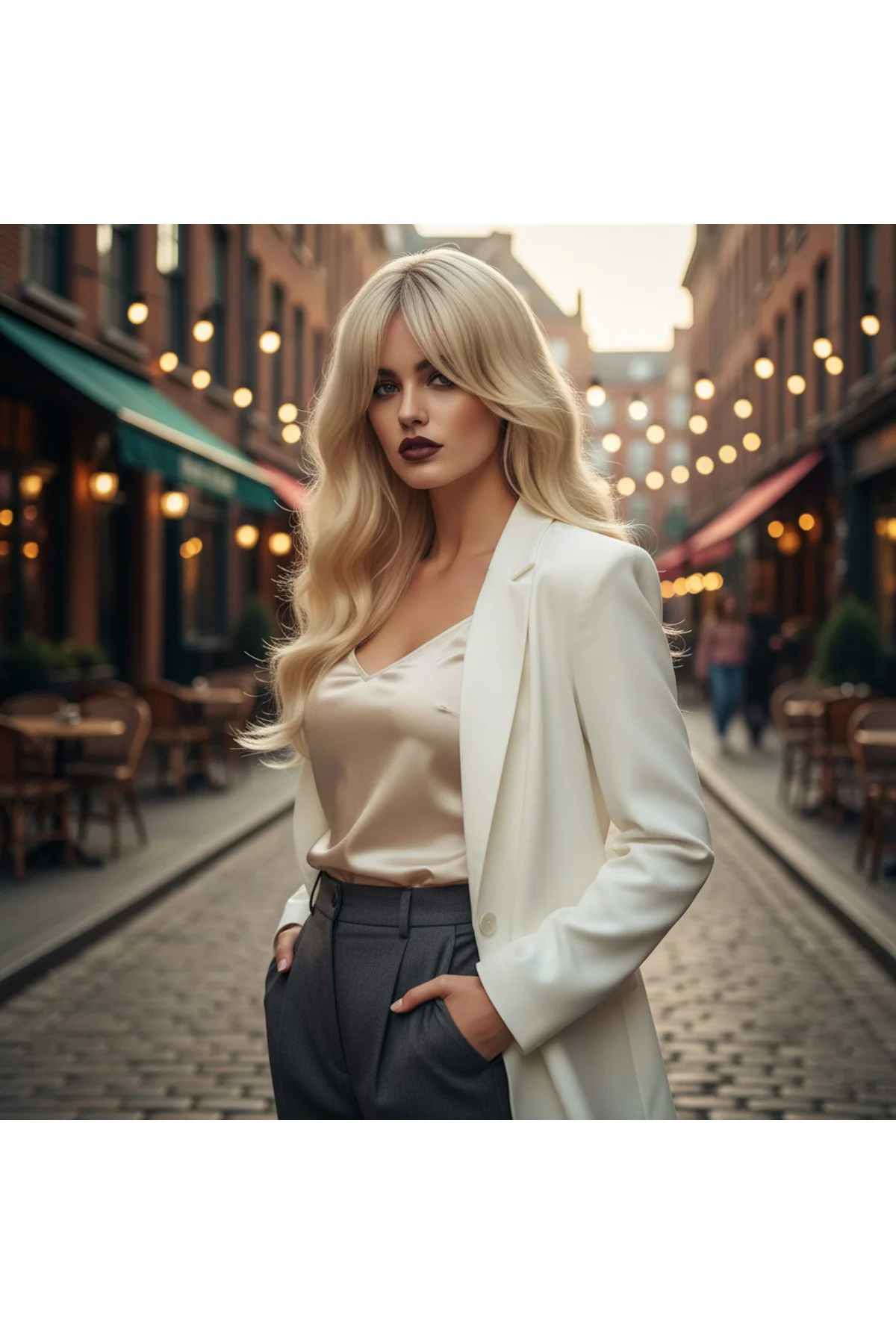 Dalgalı Perçemli Fiber Sen Orta Boy Peruk / Platin