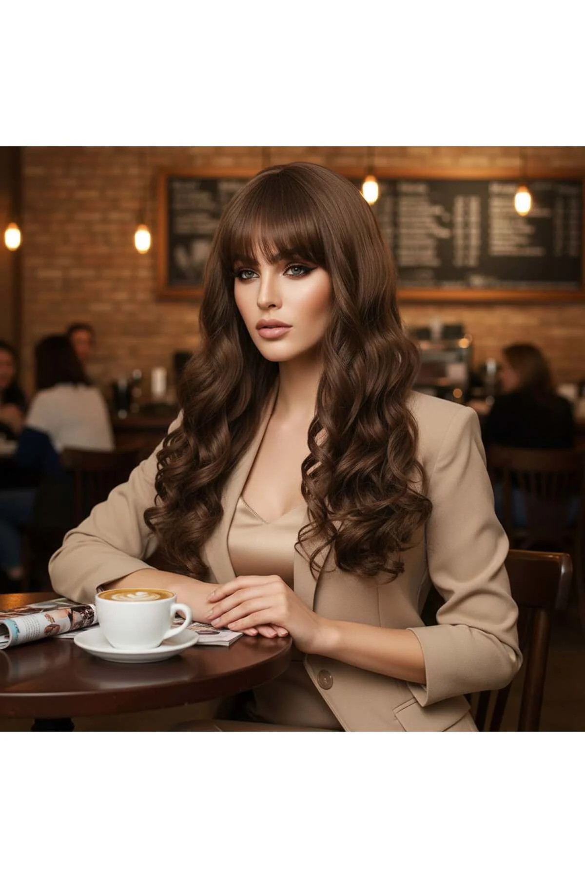 Dalgalı Perçemli Uzun Fiber Sentetik Peruk / Koyu Kumral