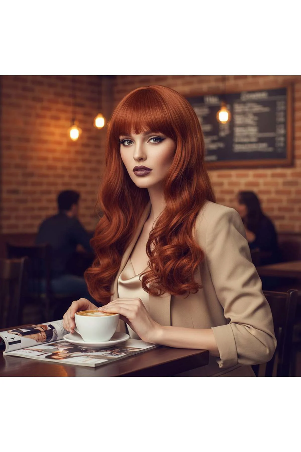 Dalgalı Perçemli Uzun Fiber Sen Peruk / Bakır