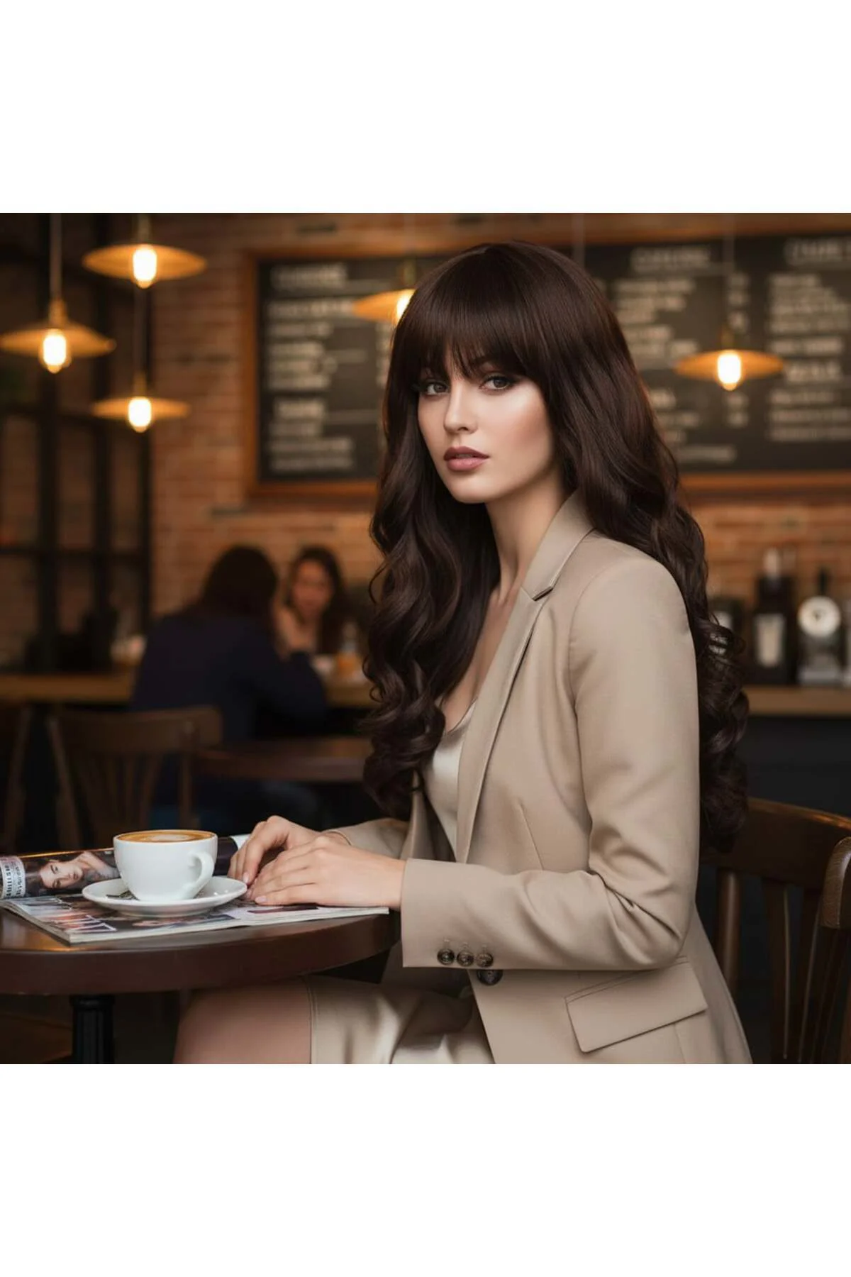 Dalgalı Perçemli Uzun Fiber Sentetik Peruk / Koyu Kahve