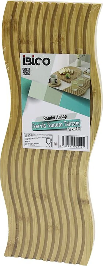 Dalgalı Şekilli - Kanallı Çift Taraf Düz - Kanallı Ahşap Bambu Servis Sunum Tahtası 17 X 39 X 1.5cm 5224
