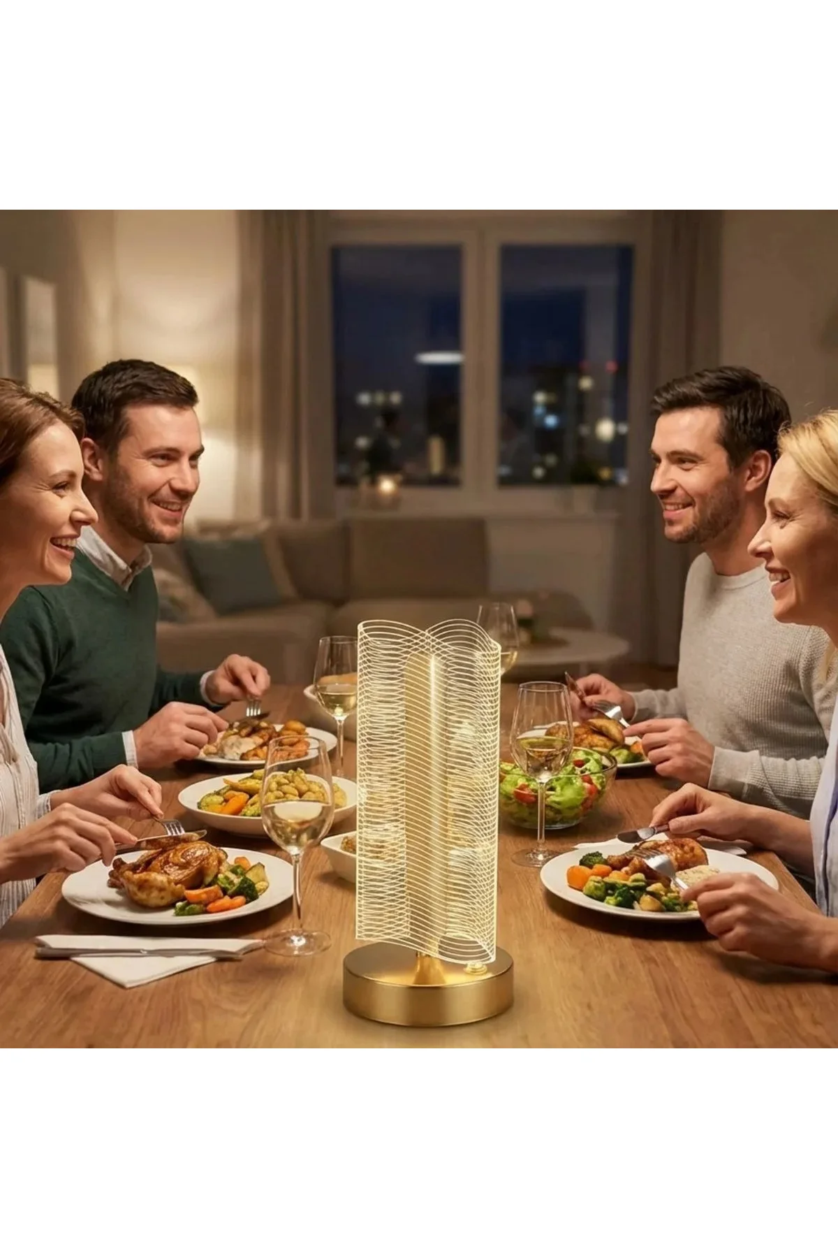 Dalgalı Silindirik Kristal Çizgili Model LED Masa Lambası – Gold Tabanlı, Dokunmatik, 3 Renk Işık Mo Dalgalı Silindirik Kristal Çizgili Model LED Masa Lambası – Gold Tabanlı, Dokunmatik, 3 Renk Işık Mo