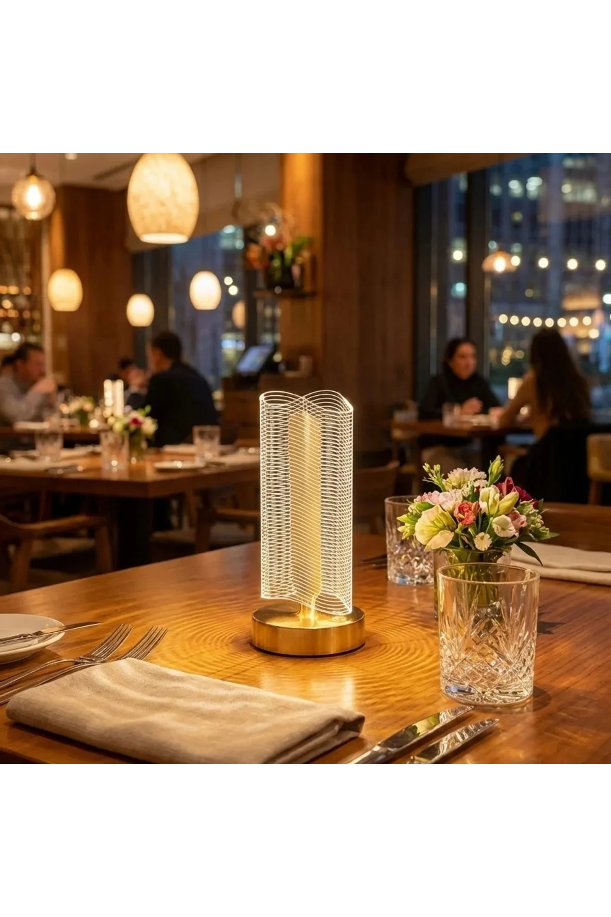 Dalgalı Silindirik Kristal Çizgili Model LED Masa Lambası – Gold Tabanlı, Dokunmatik, 3 Renk Işık Mo Dalgalı Silindirik Kristal Çizgili Model LED Masa Lambası – Gold Tabanlı, Dokunmatik, 3 Renk Işık Mo