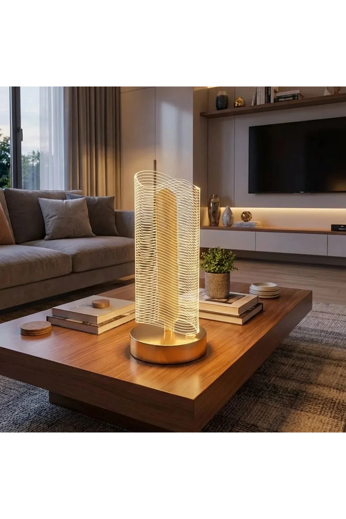 Dalgalı Silindirik Kristal Çizgili Model LED Masa Lambası – Gold Tabanlı, Dokunmatik, 3 Renk Işık Mo Dalgalı Silindirik Kristal Çizgili Model LED Masa Lambası – Gold Tabanlı, Dokunmatik, 3 Renk Işık Mo