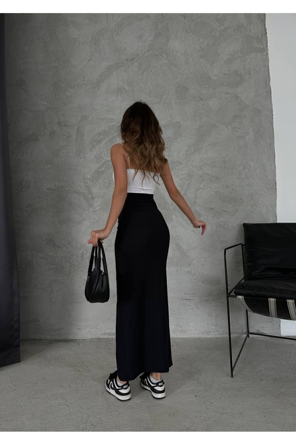 Dalgıç Kumaş Yırtmaçlı Kalem Uzun Etek LUFES