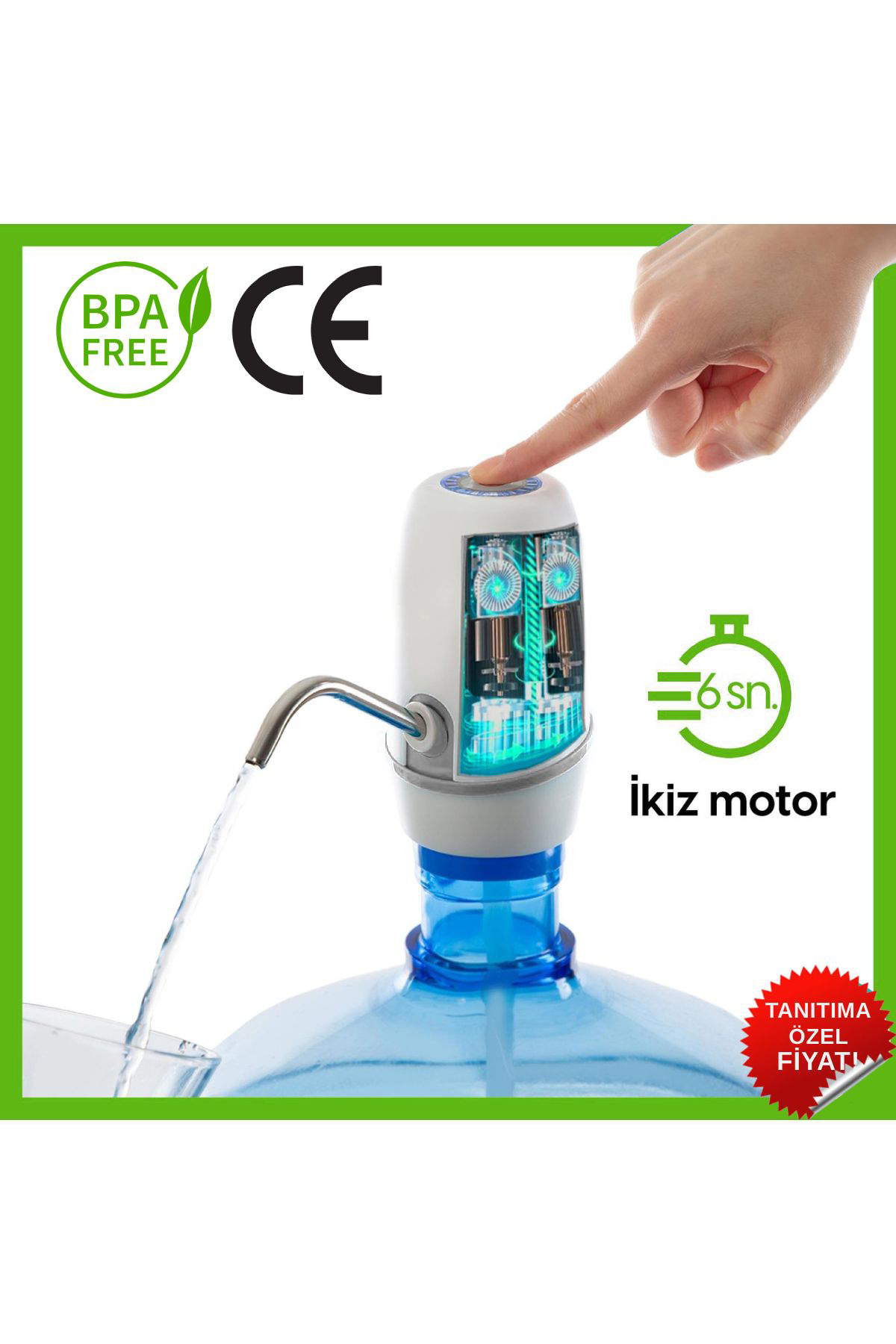 Damacana Su Pompası 8W ÇİFT Motorlu Şarjlı Otomatik Hızlı Dolum (