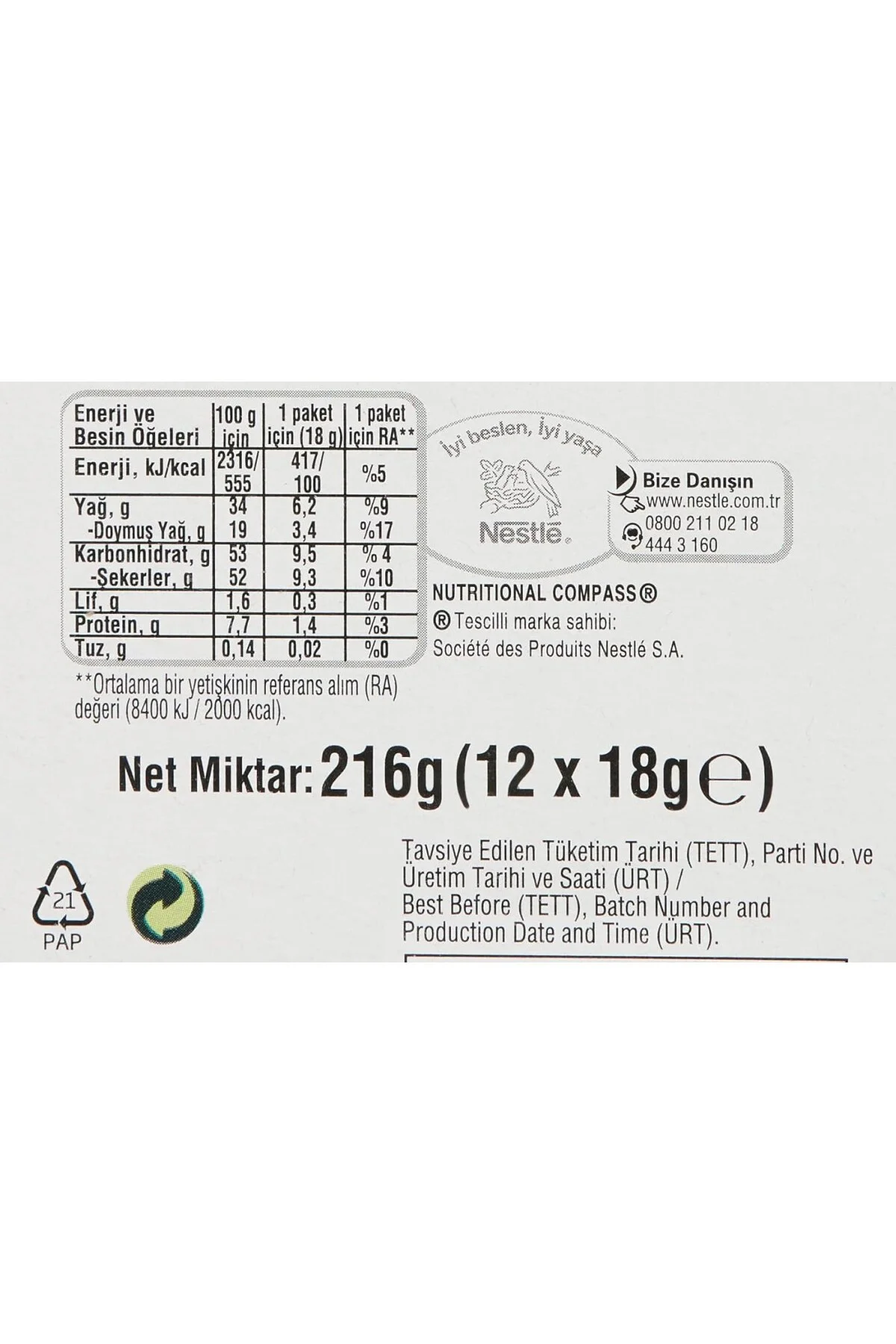 Damak Antep Fıstıklı Sütlü Çikolata Stick, 18 g x 12 Adet