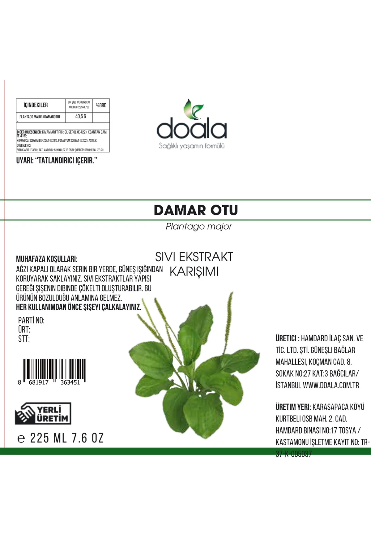 Damar Otu Ekstraktı 225 ml | Sinir Otu