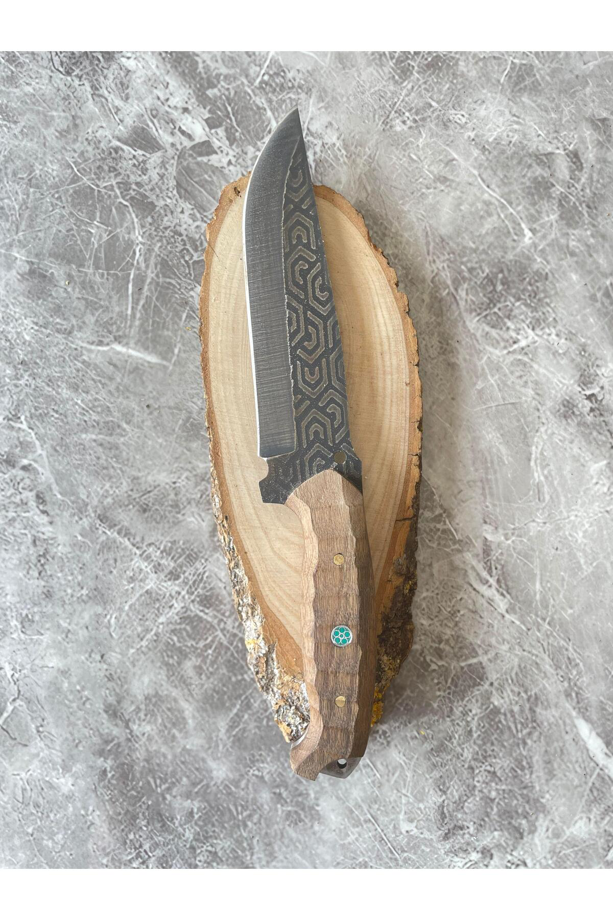 Damascus Desenli Kamp ve Av Bıçağı – Dramer Ceviz Kabze, Özel Kıl