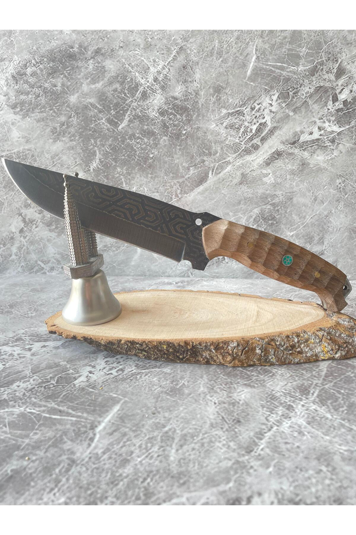 Damascus Desenli Kamp ve Av Bıçağı – Dramer Ceviz Kabze, Özel Kıl