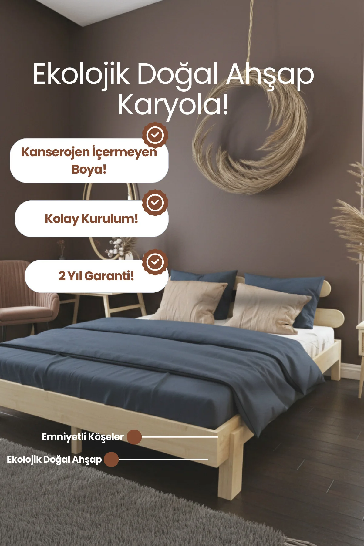 Damla 2'li Başlıklı Modern Karyola - Çift Katmanlı Başlık Detaylı Sarsılmaz Ahşap Karyola Fiyatı, Yorumları ve Özellikleri