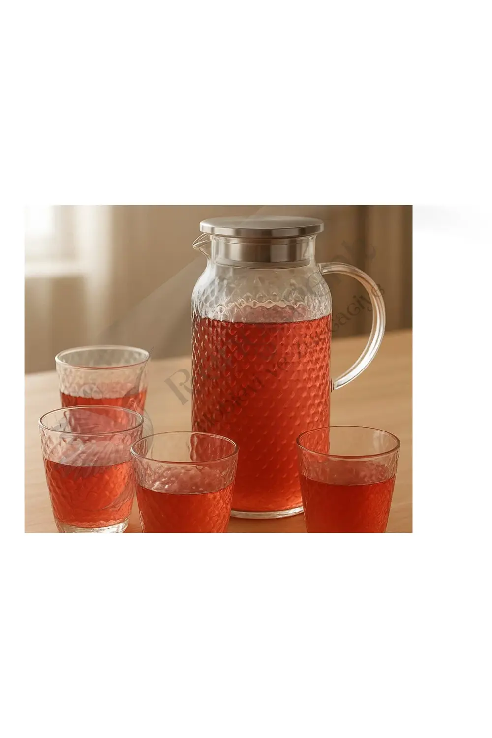 DAMLA DESENLİ 7 PARÇA CAM SU SETİ ( 1 SÜRAHİ + 6 BARDAK )