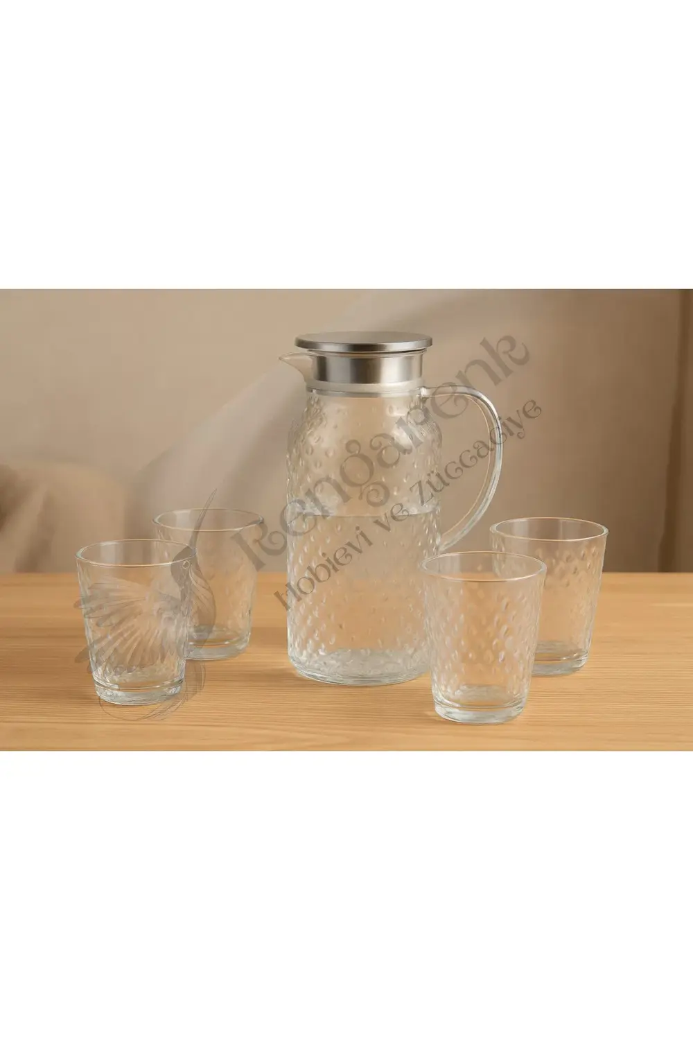DAMLA DESENLİ 7 PARÇA CAM SU SETİ ( 1 SÜRAHİ + 6 BARDAK )