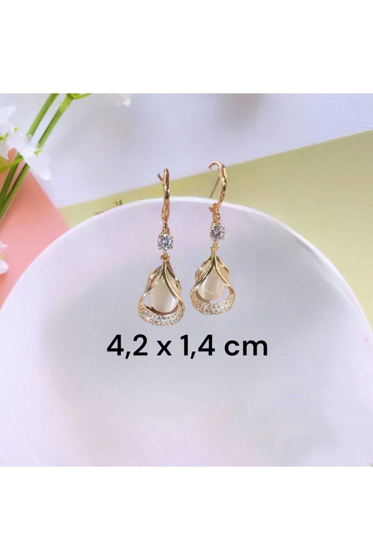 Bijuteri Küpe Damla Şekilli Parlak Zirkonlu Asılı Küpe