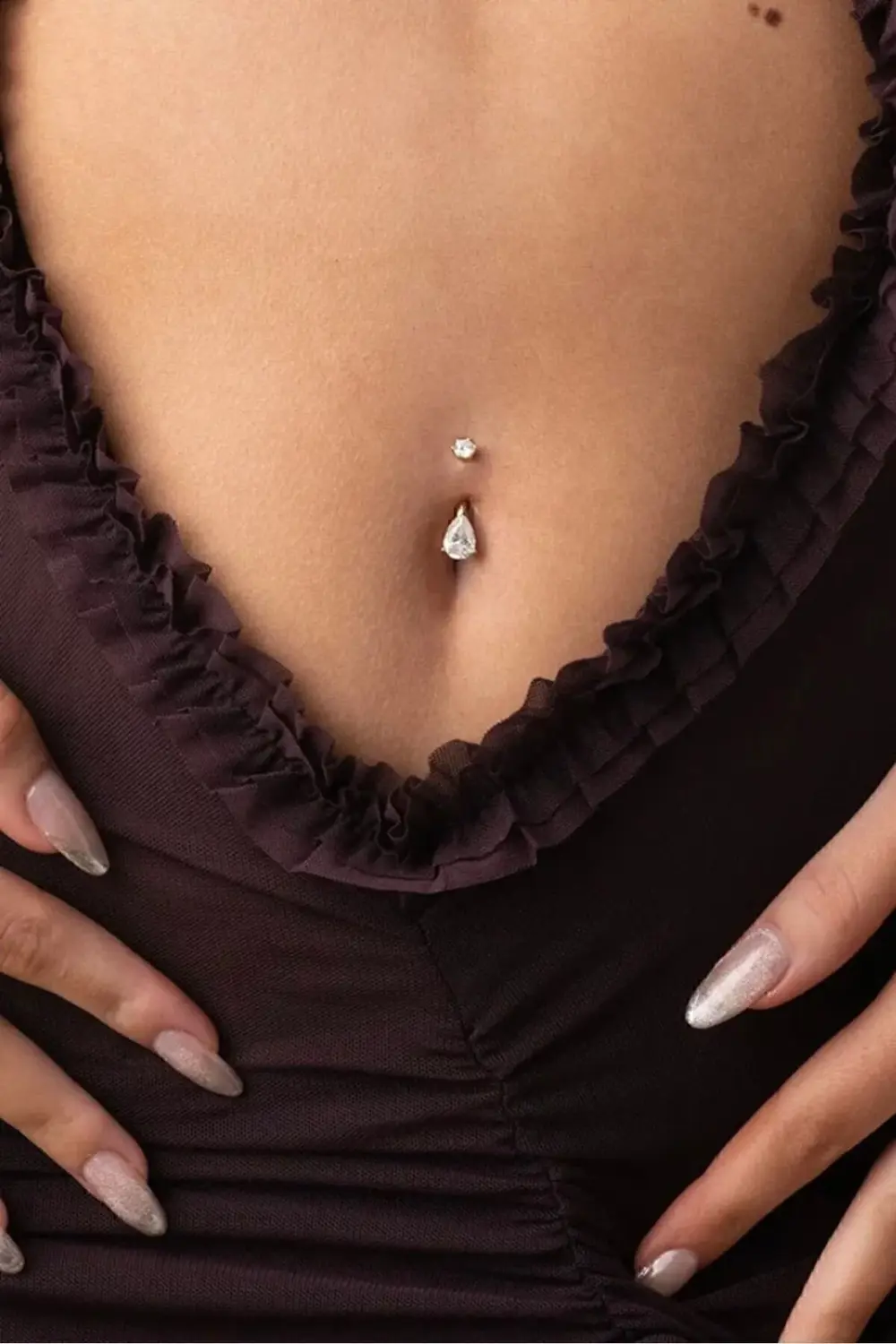 Doa Damla Taşlı Zirkon Göbek Piercing 316L Cerrahi Çelik