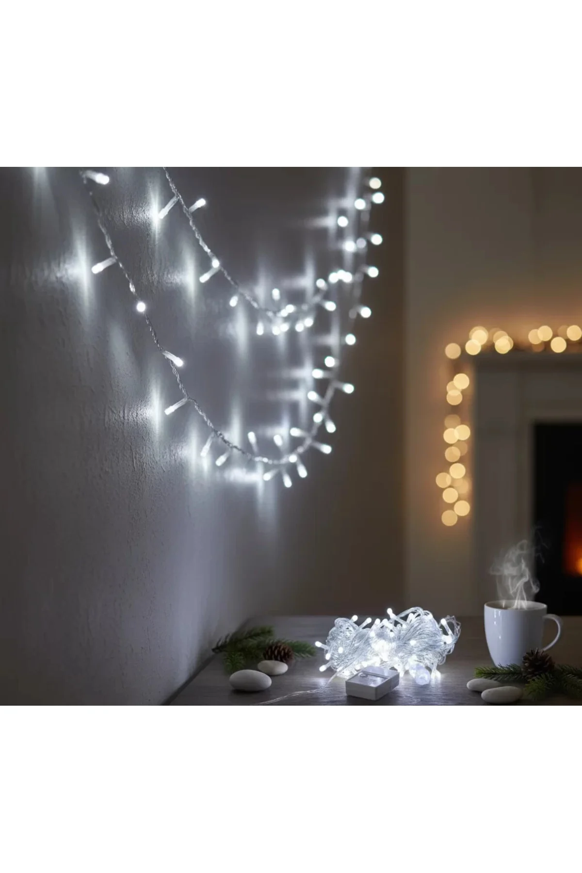 Damla Uçlu Beyaz Işık Şeffaf Kablo 10m 100 Led