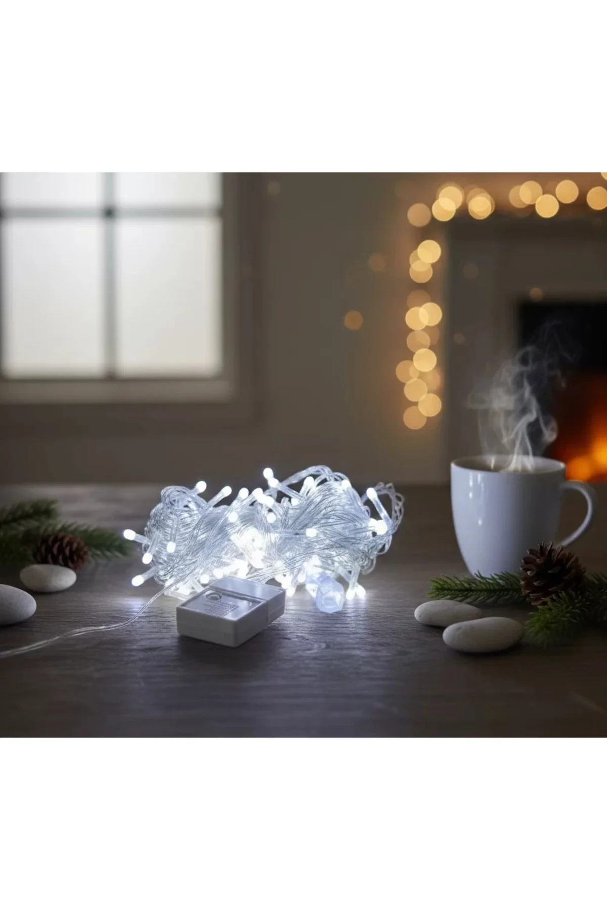 Damla Uçlu Beyaz Işık Şeffaf Kablo 10m 100 Led
