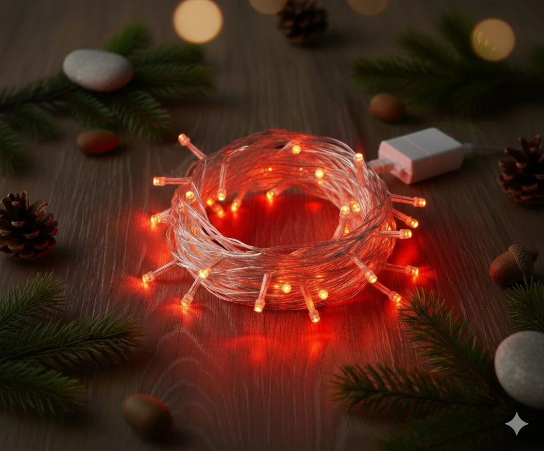 10 Metre 100 LED Damla Uçlu Kırmızı Dekoratif Işık Şeffaf Kablo