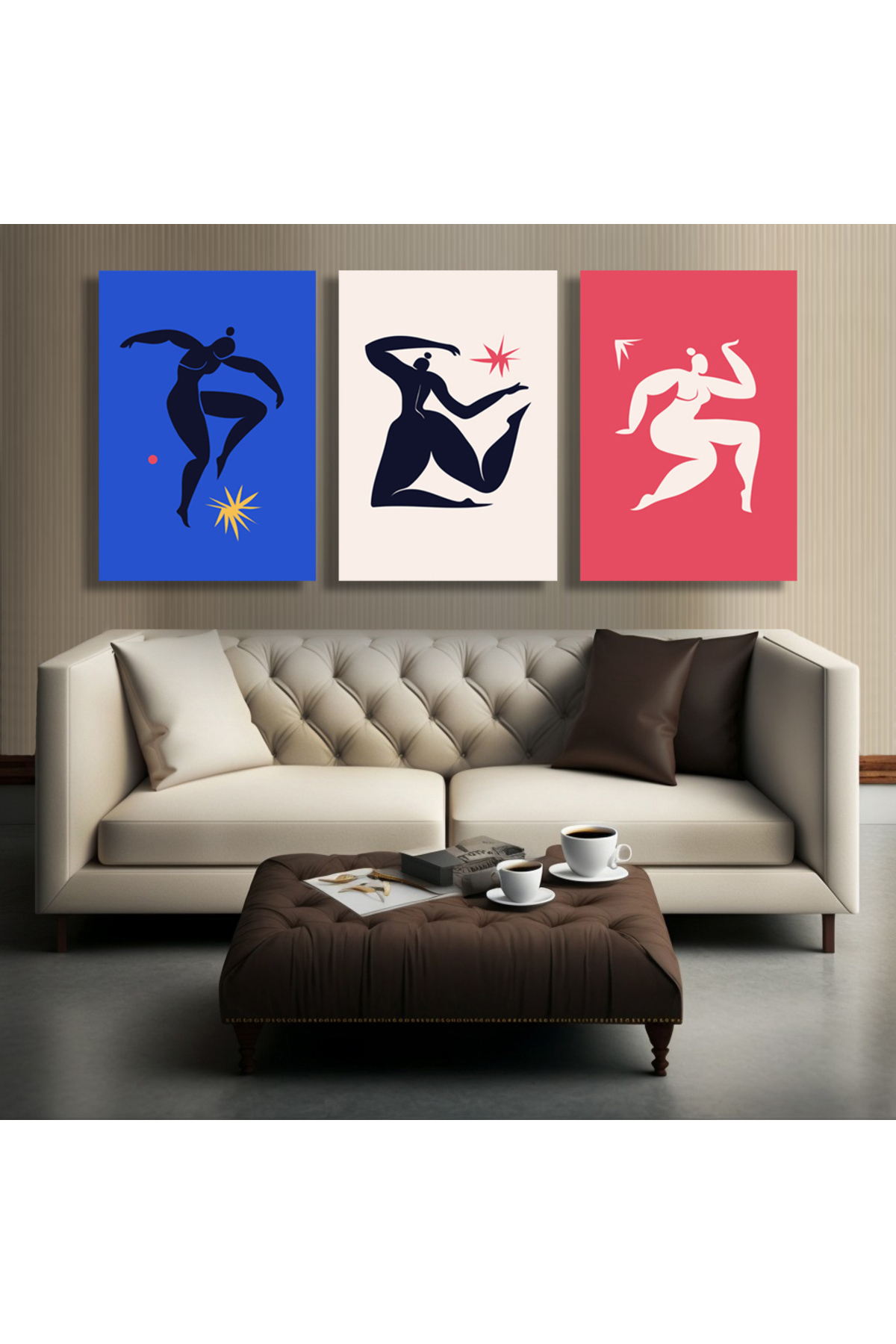 Korkmazkanvas Dans Eden Kadınların Kesilmiş Silueti. 3'Lü Kanvas Tablo