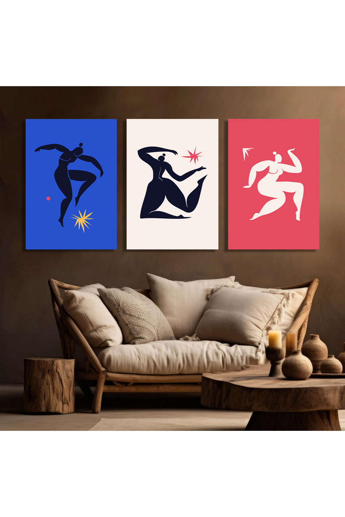 Korkmazkanvas Dans Eden Kadınların Kesilmiş Silueti. 3'Lü Kanvas Tablo