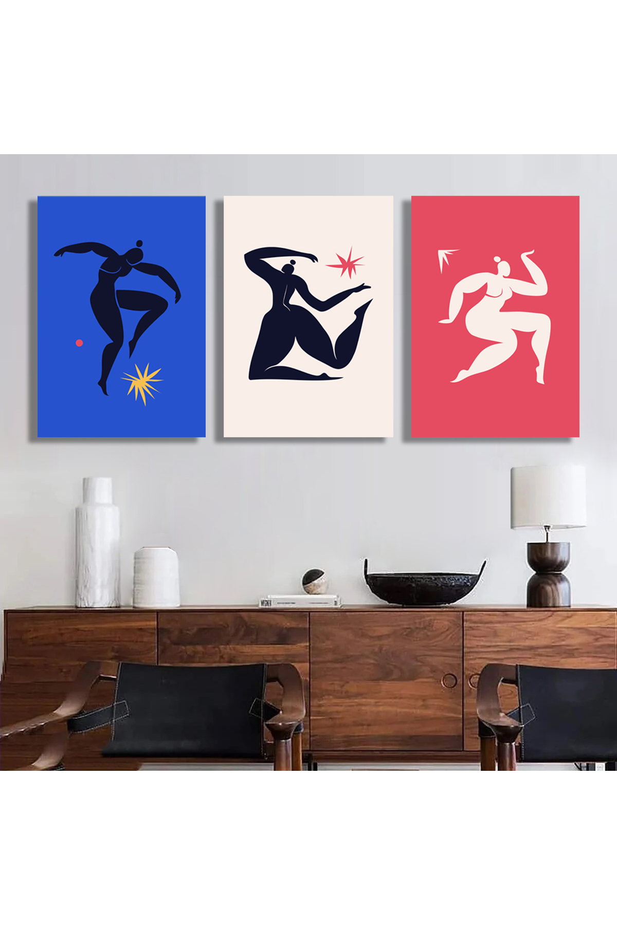 Korkmazkanvas Dans Eden Kadınların Kesilmiş Silueti. 3'Lü Kanvas Tablo