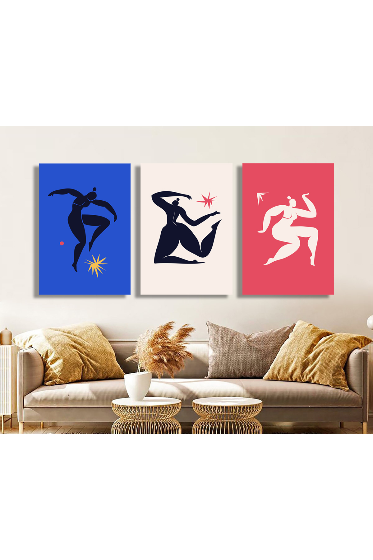 Korkmazkanvas Dans Eden Kadınların Kesilmiş Silueti. 3'Lü Kanvas Tablo