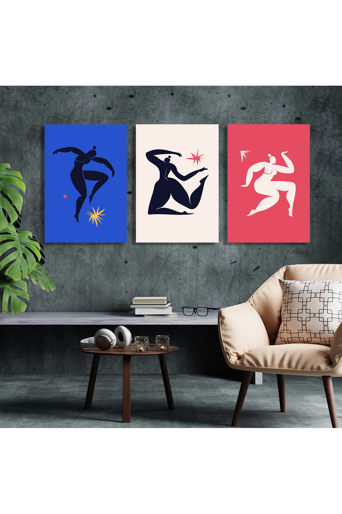 Korkmazkanvas Dans Eden Kadınların Kesilmiş Silueti. 3'Lü Kanvas Tablo