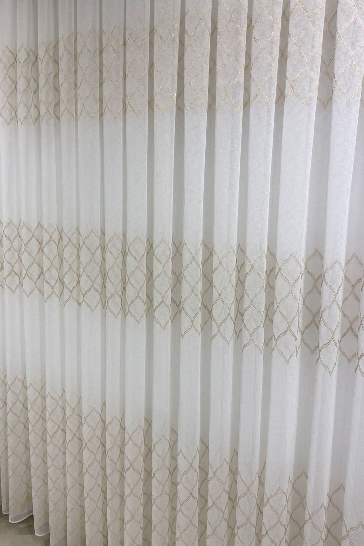 Özgün Home Dantel Belinda Baklava Desenli (1/3 Sık Pile) Ekru Tül Perde