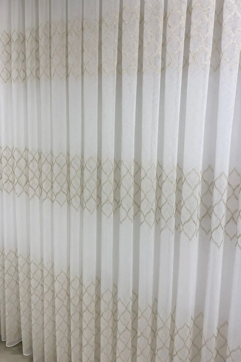 Özgün Home Dantel Belinda Baklava Desenli (1/2,5 Normal Pile) Ekru Tül Perde