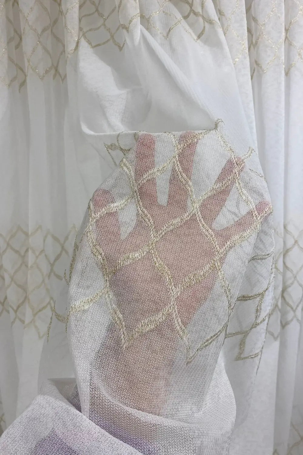 Özgün Home Dantel Belinda Baklava Desenli (1/2,5 Normal Pile) Ekru Tül Perde