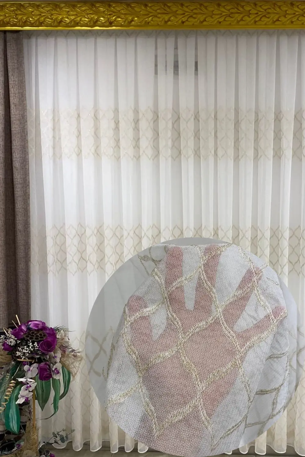 Özgün Home Dantel Belinda Baklava Desenli (1/2,5 Normal Pile) Ekru Tül Perde