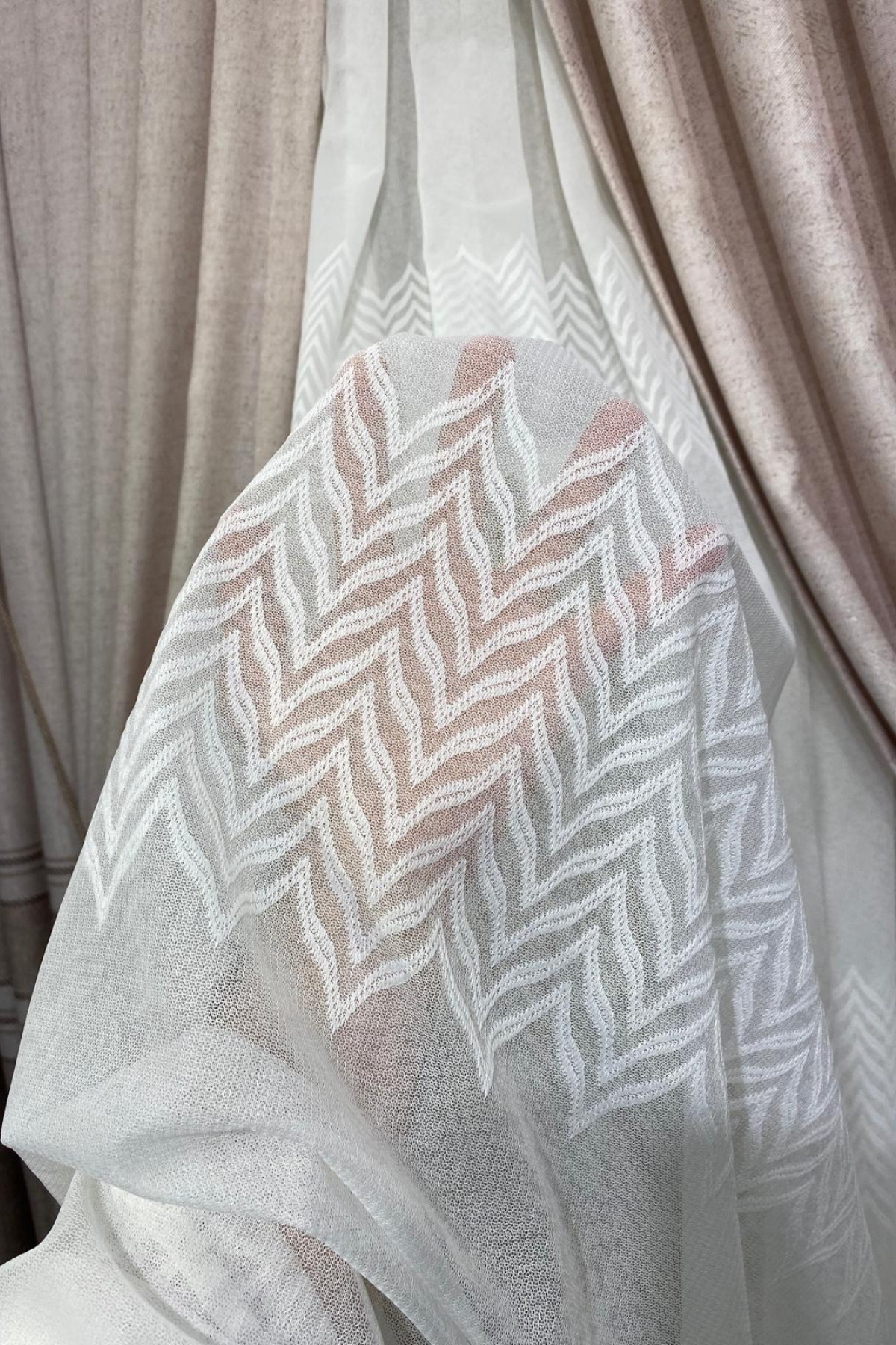 Özgün Home Dantel Çağla (1/3 Sık Pile) Ekru Tül Perde