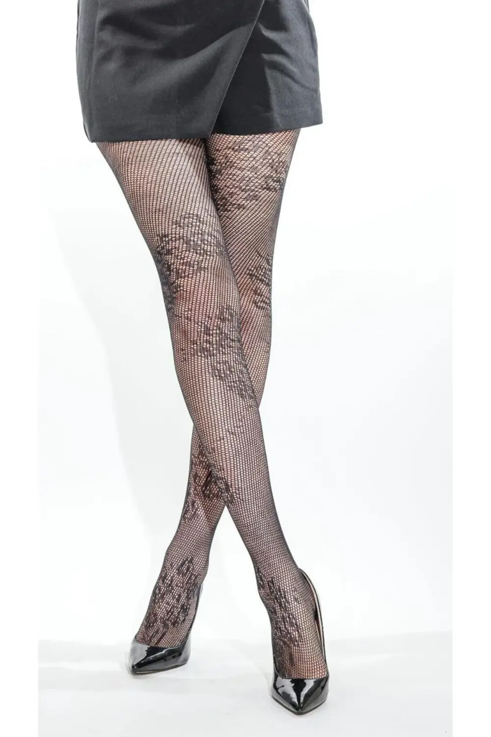 Dantel Desenli Siyah Fileli Külotlu Çorap