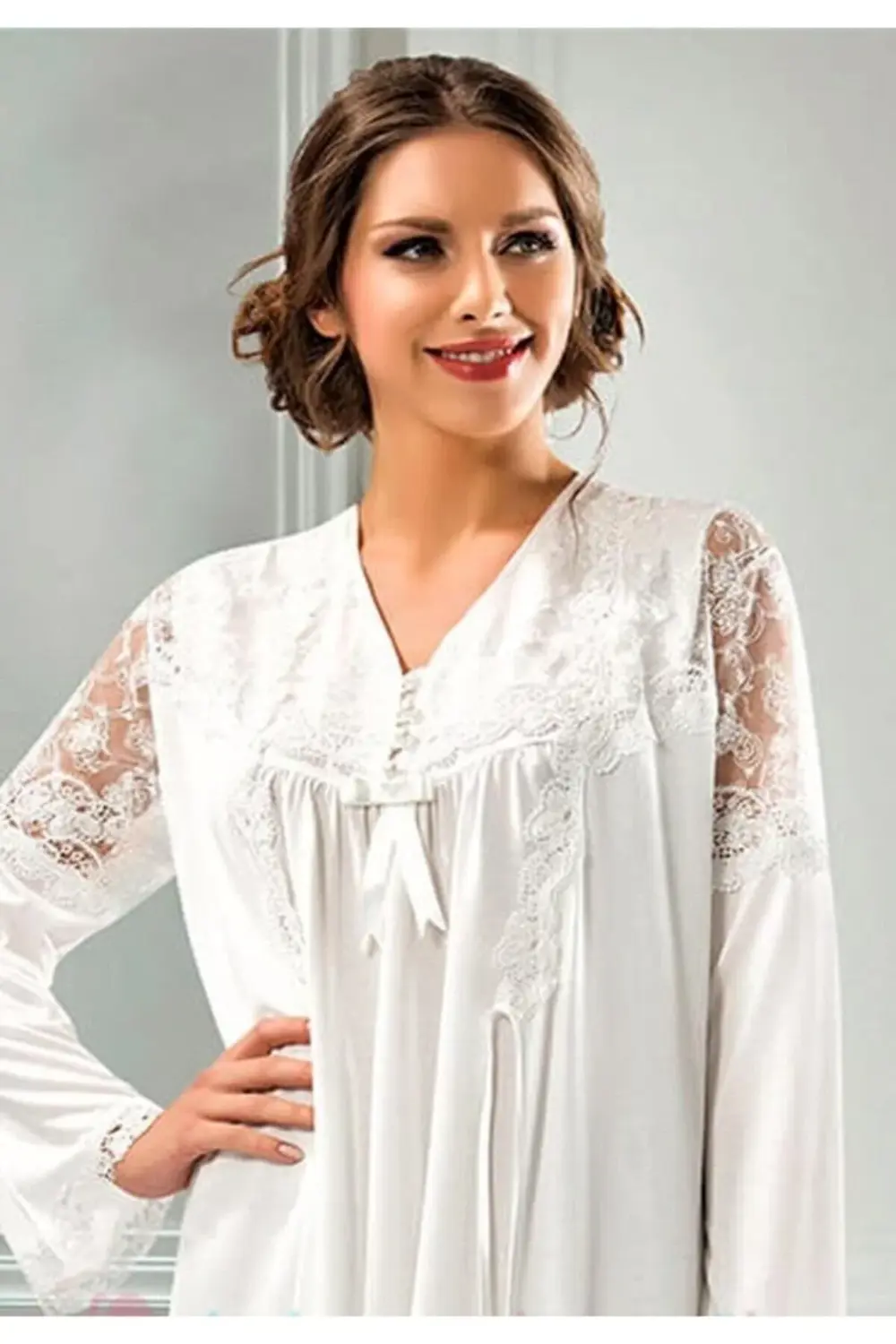 Dantel Detay Modal Lohusa Gecelik Sabahlık Takımı 2360