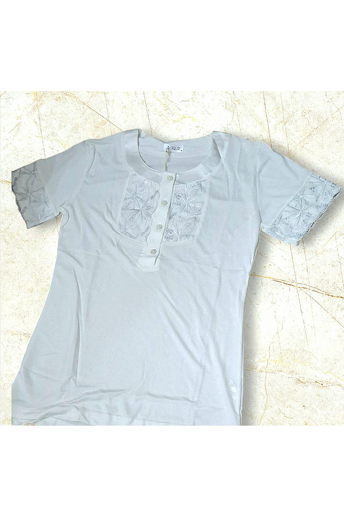 Dantel Detaylı Kısa Kol Kadın Pijama Takımı Ekru