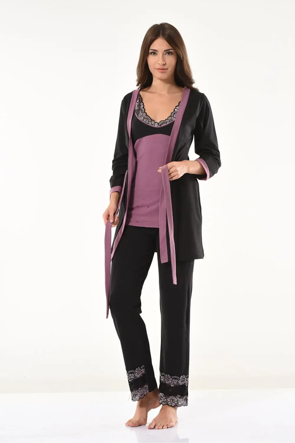 Dantel Detaylı Gecelik Sabahlık Takım 1043