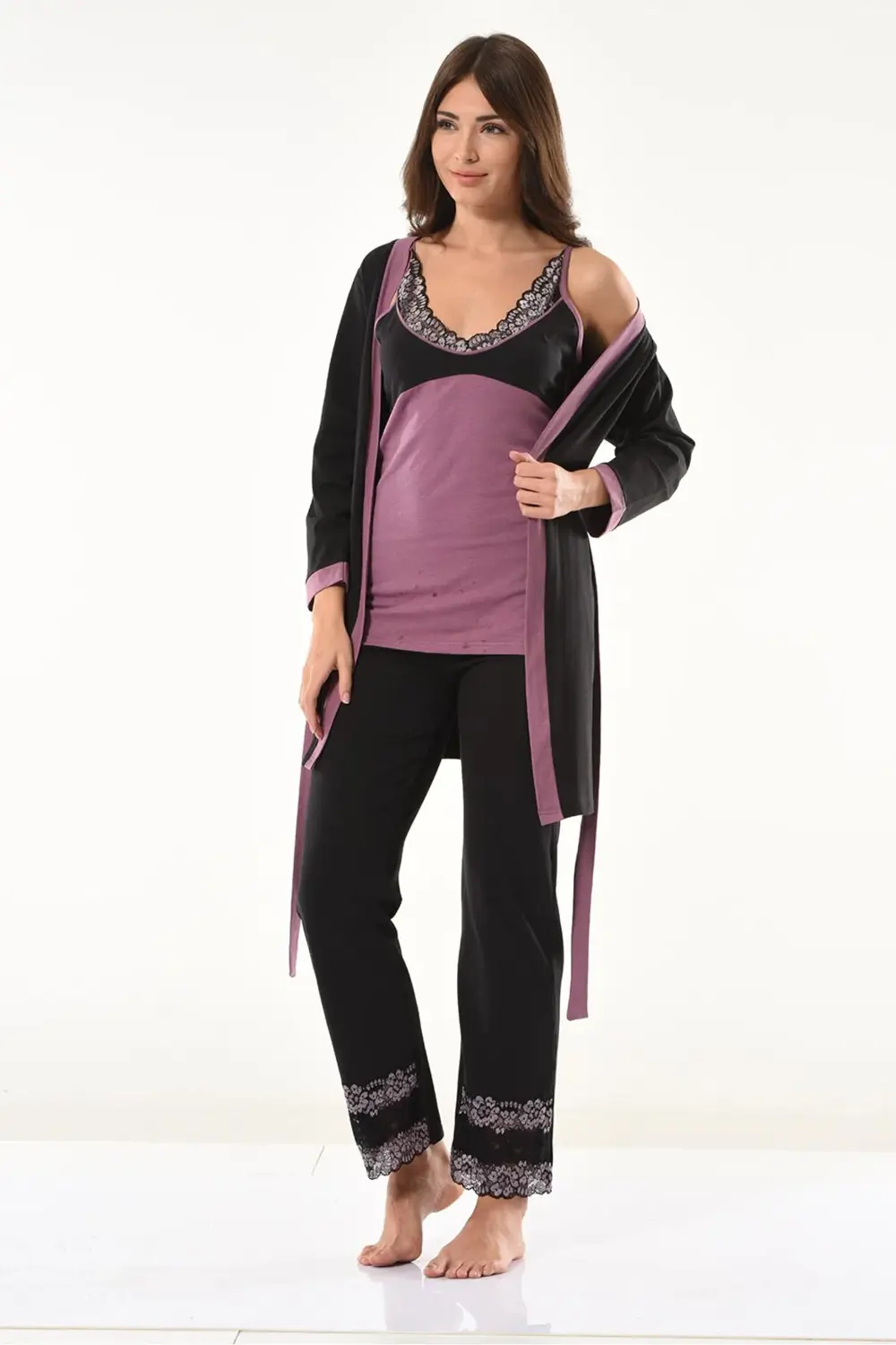 Dantel Detaylı Gecelik Sabahlık Takım 1043