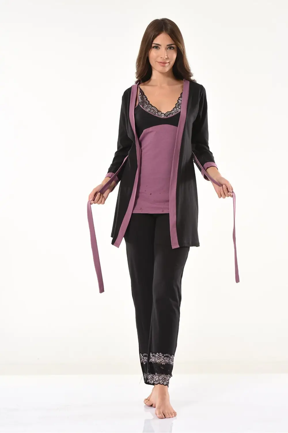 Dantel Detaylı Gecelik Sabahlık Takım 1043