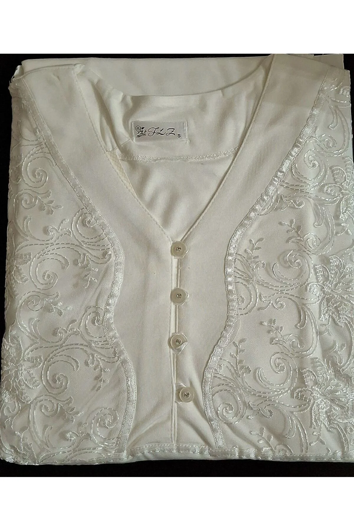 Dantel Detaylı Kısa Kol Kadın Pijama Takımı Ekru