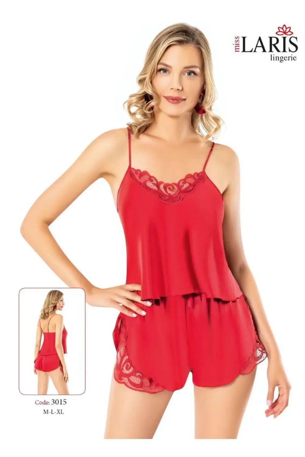 DANTEL İŞLEMELİ SATEN ŞORT TAKIM 3015