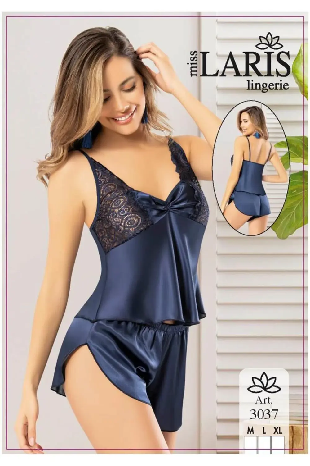 DANTEL İŞLEMELİ SATEN ŞORT TAKIM 3037