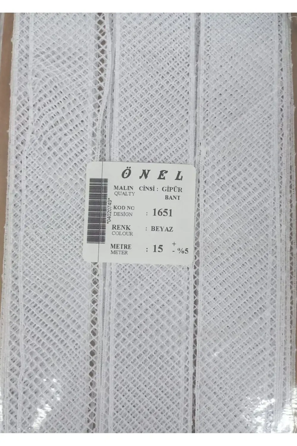 Dantel Polyester Güpür Bant Beyaz 15 Metre En 3 cm ON-1651-B